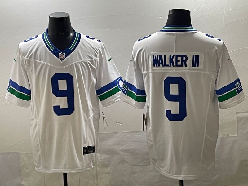 Men 2025 Seattle Seahawks #9 Walker iii White retro Three generations Nike Limited NFL Jersey style 1